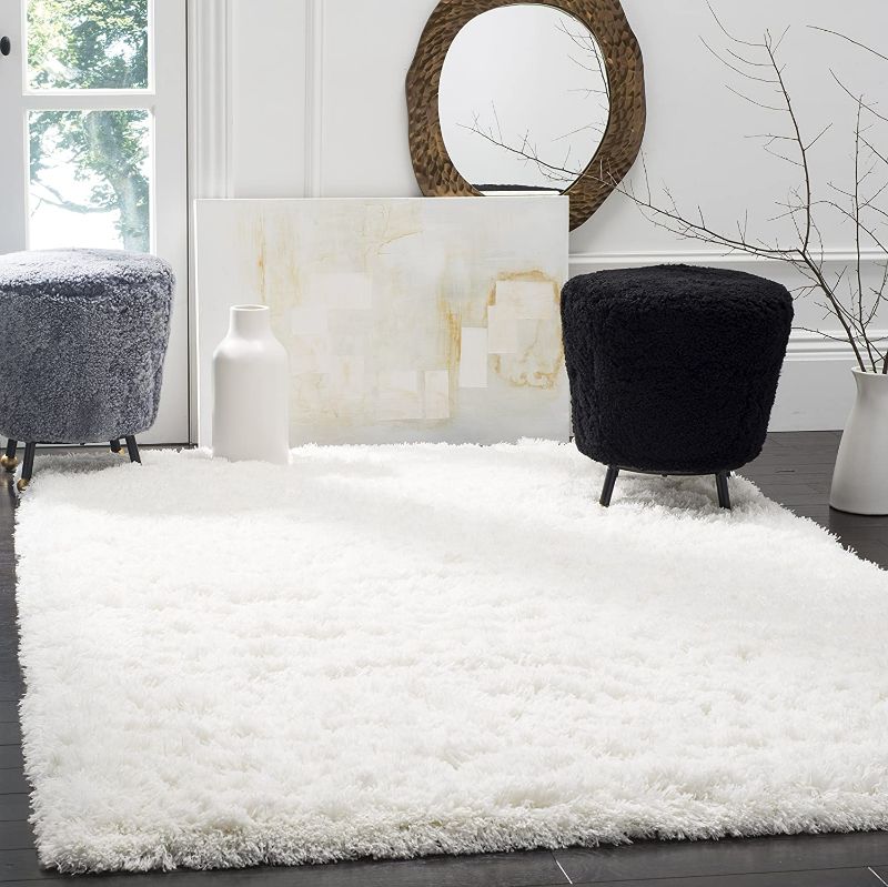 Photo 1 of SAFAVIEH Polar Shag Collection 8' x 10' White PSG800B Solid Glam 3-inch Extra Thick Area Rug
