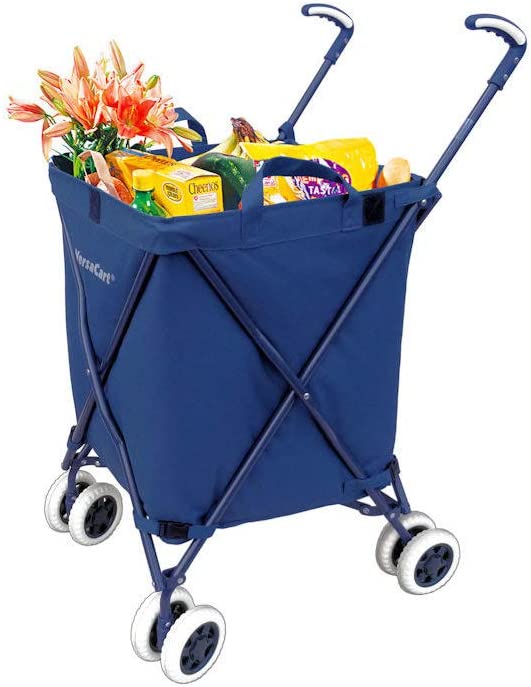Photo 1 of VersaCart Transit -The Original Patented Folding Shopping and Utility Cart, Water-Resistant Heavy-Duty Canvas with Cover, Double Front Swivel Wheels, Compact Folding, Transport Up to 120 Pounds, Blue

