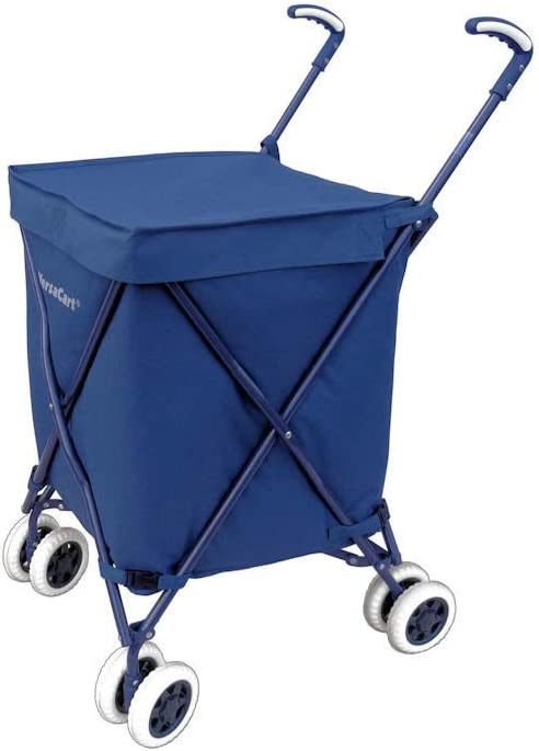 Photo 2 of VersaCart Transit -The Original Patented Folding Shopping and Utility Cart, Water-Resistant Heavy-Duty Canvas with Cover, Double Front Swivel Wheels, Compact Folding, Transport Up to 120 Pounds, Blue
