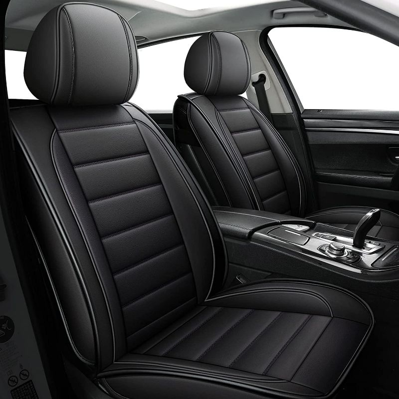 Photo 1 of CAPITAUTO Leather Car Seat Covers, Waterproof Faux Leatherette Cushion Cover for Cars SUV Pick-up Truck Universal Fit Set for Auto Interior Accessories(Black Full Set)
