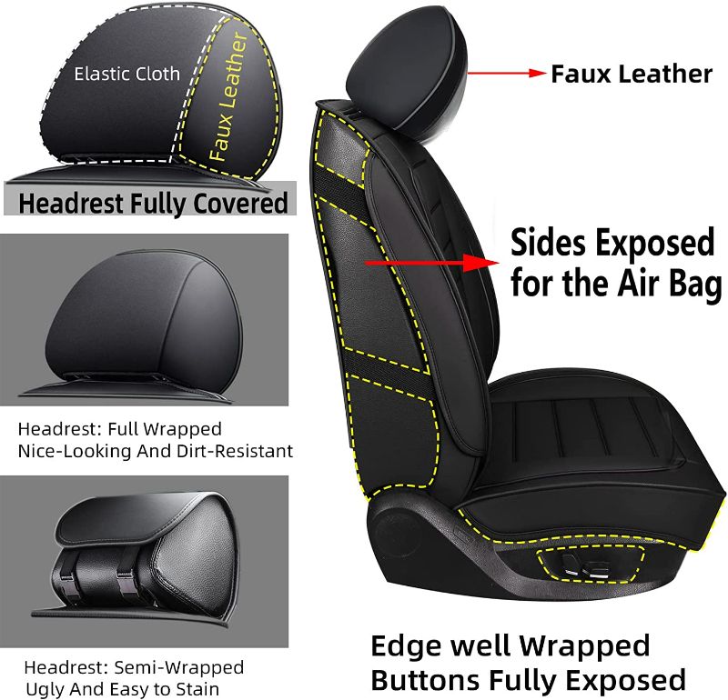 Photo 2 of CAPITAUTO Leather Car Seat Covers, Waterproof Faux Leatherette Cushion Cover for Cars SUV Pick-up Truck Universal Fit Set for Auto Interior Accessories(Black Full Set)
