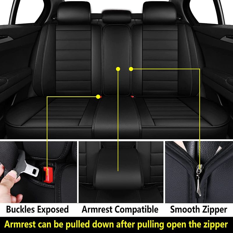 Photo 3 of CAPITAUTO Leather Car Seat Covers, Waterproof Faux Leatherette Cushion Cover for Cars SUV Pick-up Truck Universal Fit Set for Auto Interior Accessories(Black Full Set)
