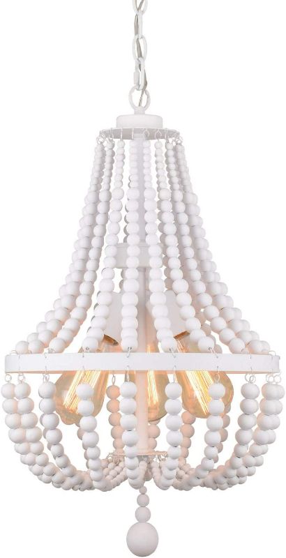 Photo 1 of ALICE HOUSE 14.2" Wood Bead Chandeliers, Rustic White Finish, 3 Light Wood Beaded Pendant Light for Dining Room, Kitchen, Entryway and Bedroom, ETL Listed, AL9031-P3
