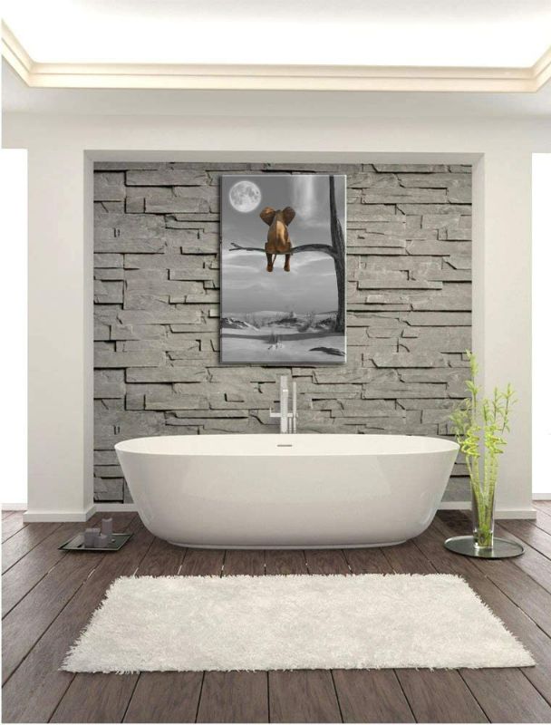 Photo 2 of youkuart Wall Art Animal Resting Elephant Look at The Moon Wall Pictures Giclee 20"X28" Wall Decor on Canvas Stretched Artwork Living Room Bedroom Ready to Hang
