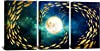 Photo 1 of HOMEOART 3 Pieces Fish Canvas Wall Art Abstract Full Moon Galaxy Landscape Painting Canvas Prints Living Room Bedroom Office Decor, Gold and Black
