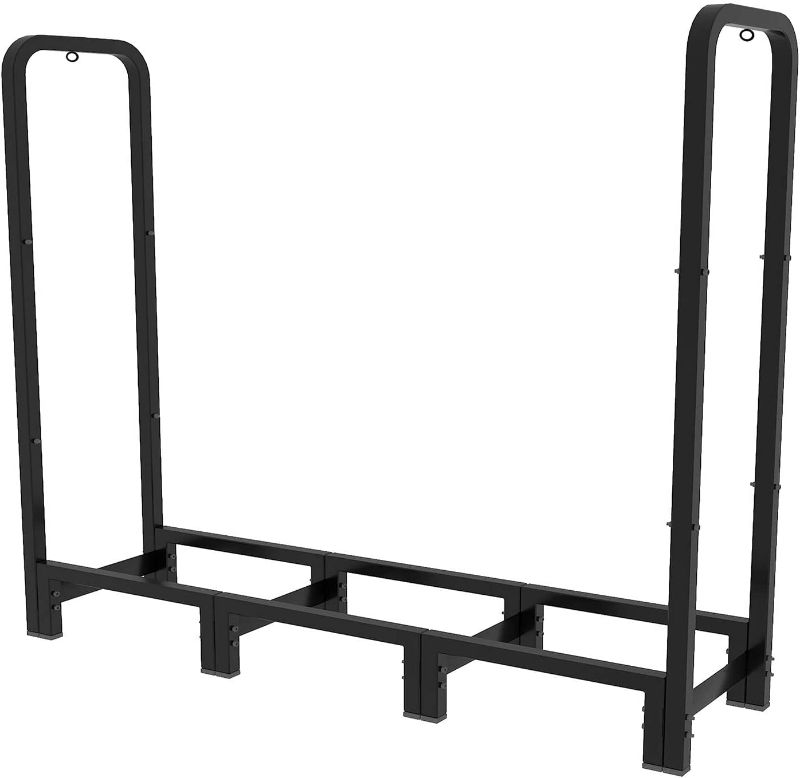 Photo 2 of Artibear Firewood Rack Stand 4ft Heavy Duty Logs Holder for Outdoor Indoor Fireplace Metal Wood Pile Storage Stacker Organizer, Matte Black
