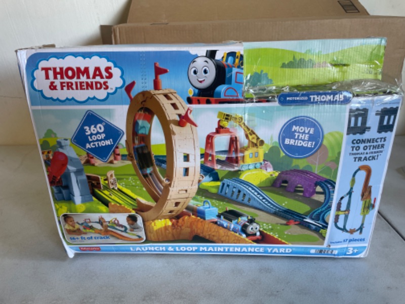 Photo 2 of Fisher-Price Thomas and Friends Train Set with Loop the Loop Action, Thomas Motorized Toy Train, Carly the Crane, Maintenance Yard? Standard Launch & Loop Set MISSING THOMAS TRAIN 