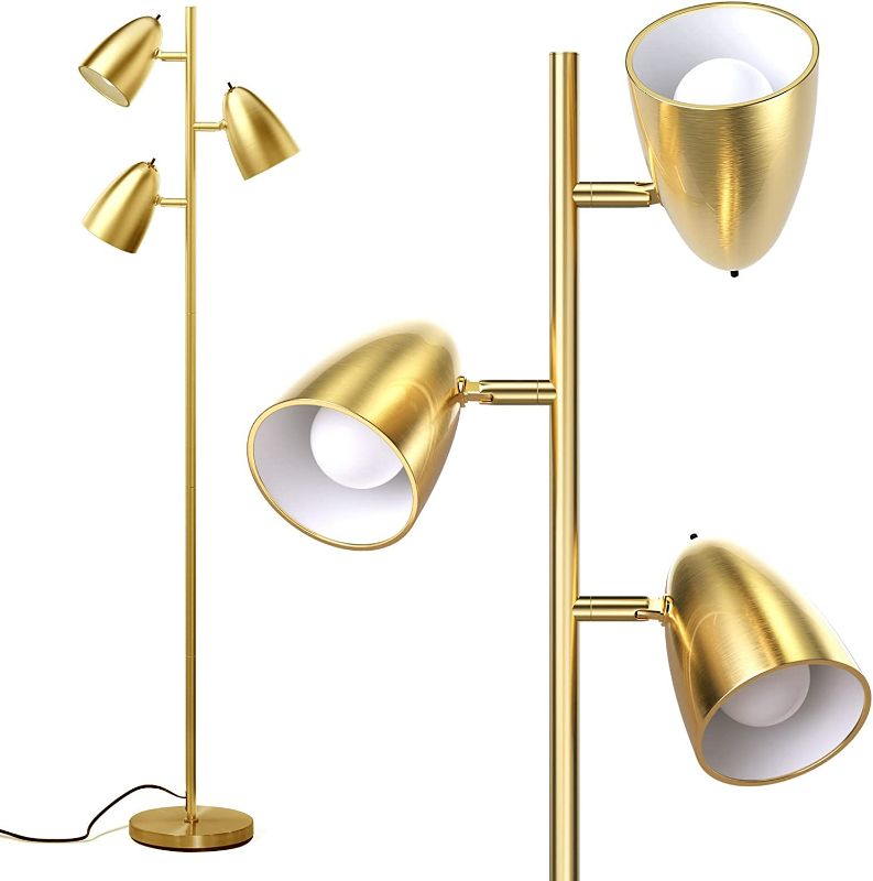 Photo 1 of addlon Tree Floor Lamp with 3 Adjustable Rotating Lights and Matching LED Bulbs, Standing Tall Pole Lamps for Living Room, Bedroom, Home, Office - UL Listed, Antique Brass / Gold
