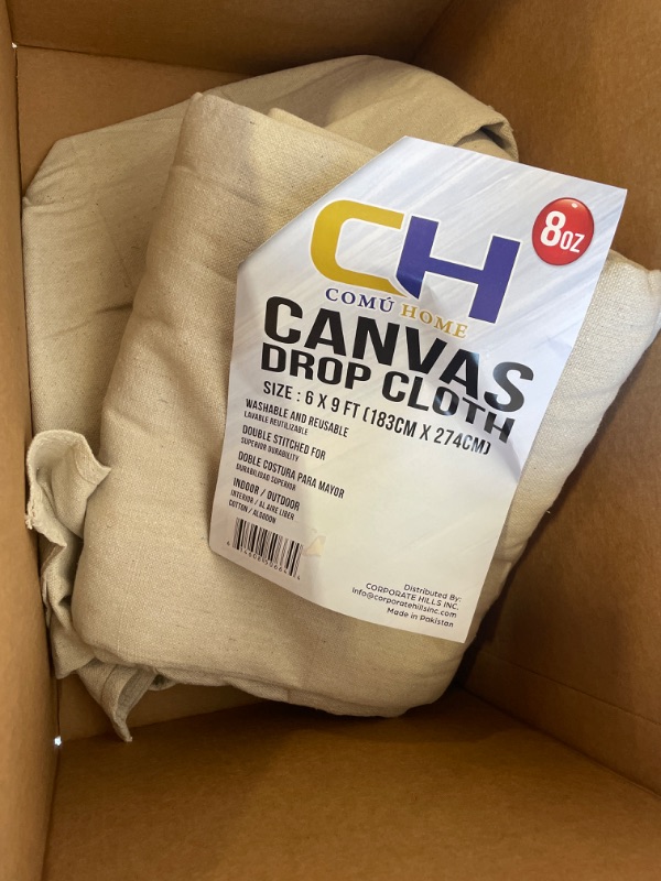 Photo 2 of Canvas Painters Drop Cloth (Size 6 x 9 Feet - Pack of 2) - Pure Cotton Paint Drop Cloth for Painting, Curtains, Furniture & Floor Protection - All Purpose Thick Canvas tarp with Double Stitched Edges 6' x 9' - Pack of 2