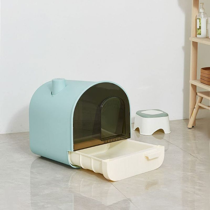 Photo 4 of  Cat Litter Box Enclosed House Drawer Type Cat Litter Box Toilet Cat Litter Round Clamshell Cat Litter Box Large Space and Easy to Clean Cat Toilet