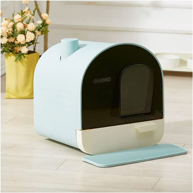 Photo 1 of  Cat Litter Box Enclosed House Drawer Type Cat Litter Box Toilet Cat Litter Round Clamshell Cat Litter Box Large Space and Easy to Clean Cat Toilet