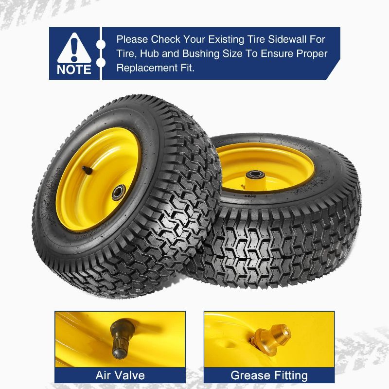 Photo 5 of MaxAuto 2Pcs 16x6.50-8 Front Tires and Wheels Assembly for Lawn Mower Tractors, 3" Offset Long Hub with 3/4"Bearings, Pneumatic Tire
