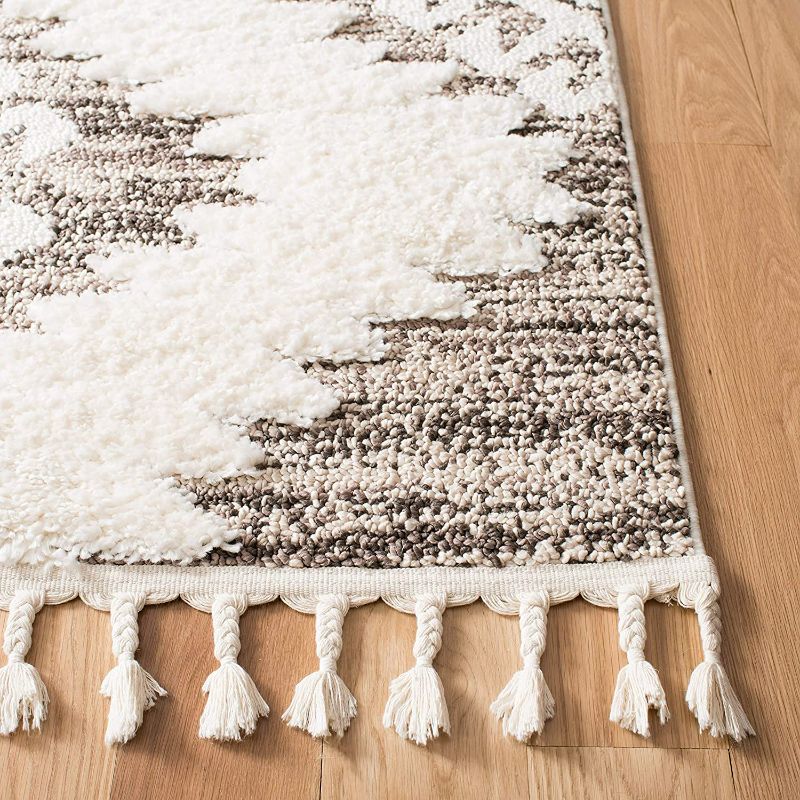 Photo 3 of SAFAVIEH Moroccan Tassel Shag Collection 8' Square Ivory / Brown MTS652A Boho Non-Shedding Living Room Bedroom Dining Room Entryway Plush 2-inch Thick Area Rug
