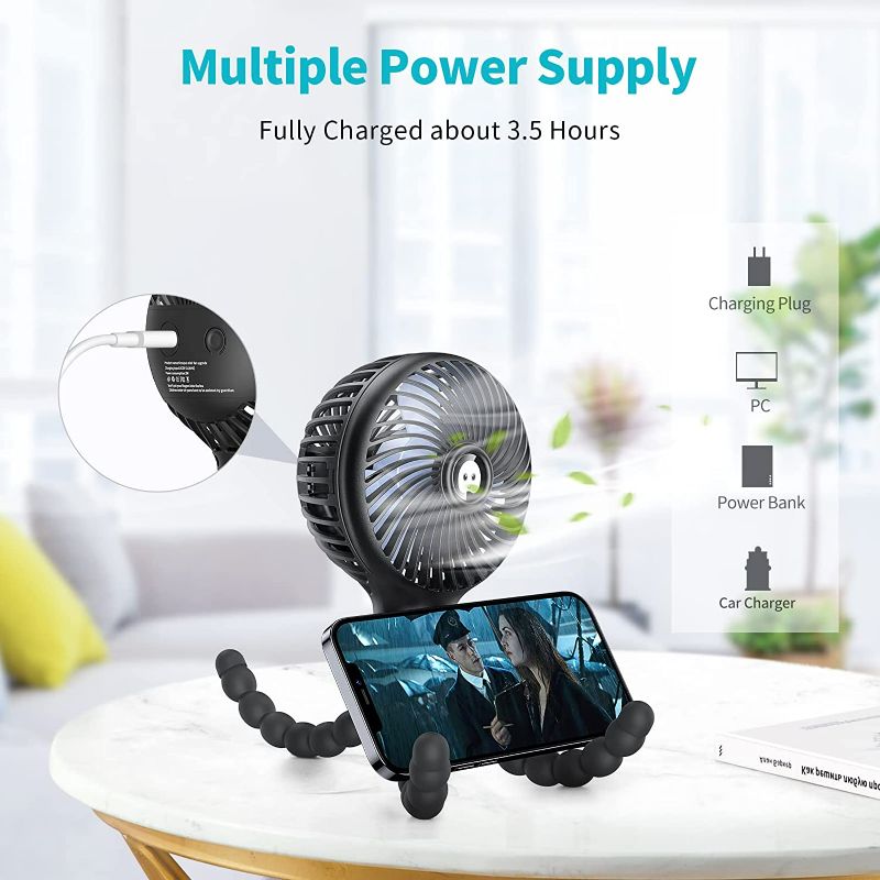 Photo 2 of SmartDevil Stroller Fan, 3 Speed Portable Clip on Stroller Fan for Baby, Battery Operated Personal Desk Fan with Flexible Tripod, Mini Handheld Fan for Car Seat, Treadmill, Camping (Black)
