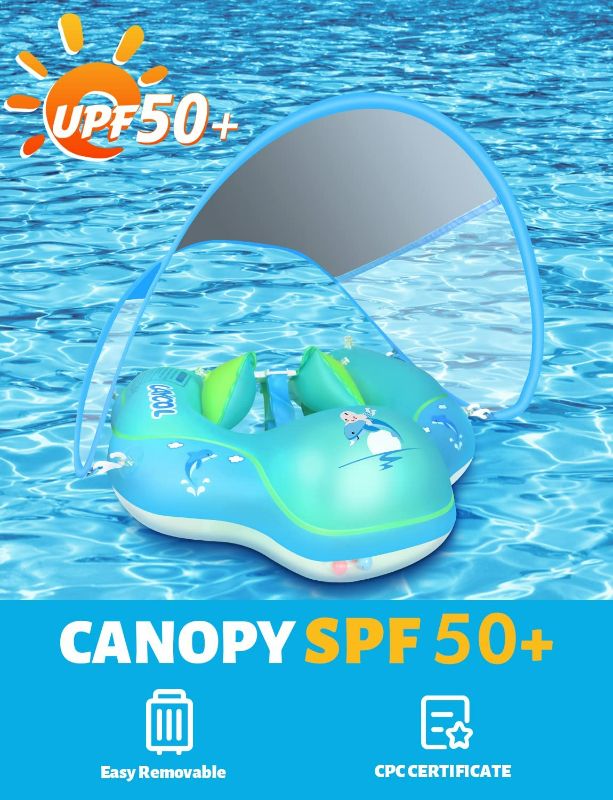 Photo 2 of LAYCOL Baby Swimming Float Inflatable Baby Pool Float Ring Newest with Sun Protection Canopy,add Tail no flip Over for Age of 3-36 Months
