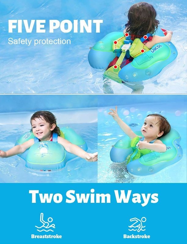 Photo 3 of LAYCOL Baby Swimming Float Inflatable Baby Pool Float Ring Newest with Sun Protection Canopy,add Tail no flip Over for Age of 3-36 Months
