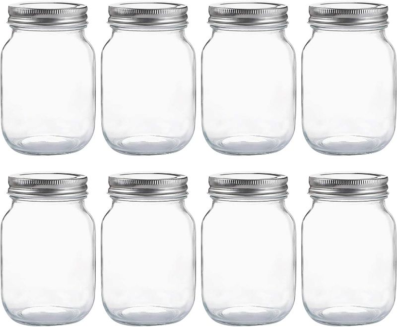 Photo 1 of Glass Regular Mouth Mason Jars, 16 oz Clear Glass Jars with Silver Metal Lids for Sealing, Canning Jars for Food Storage, Overnight Oats, Dry Food, Snacks, Candies, DIY Projects (8PACK)
