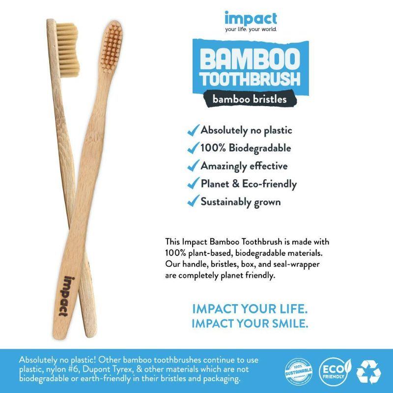 Photo 2 of Impact Products Biodegradable Bamboo Toothbrush - BPA Free Soft Bristles - Sustainable Organic Tooth Brush for Adults and Children - Reusable Compostable - Eco-Friendly Natural Brushes - 4-pack
