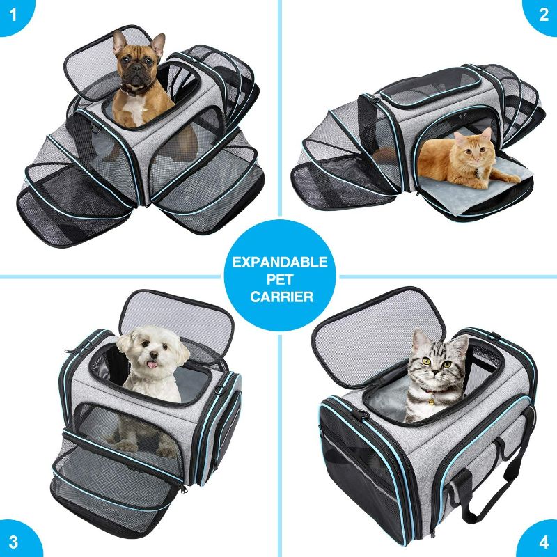 Photo 3 of Maskeyon Airline Approved Pet Carrier, Large Soft Sided Pet Travel TSA Carrier 4 Sides Expandable Cat Collapsible Carrier with Removable Fleece Pad and Pockets for Cats Dogs and Small Animals
