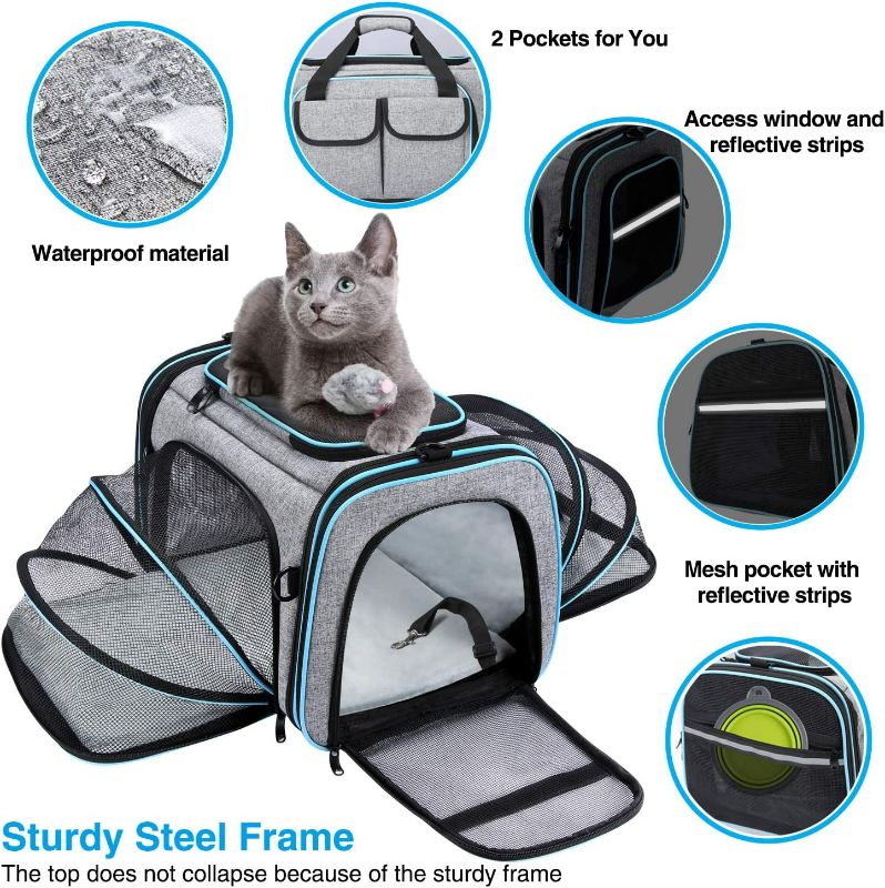 Photo 2 of Maskeyon Airline Approved Pet Carrier, Large Soft Sided Pet Travel TSA Carrier 4 Sides Expandable Cat Collapsible Carrier with Removable Fleece Pad and Pockets for Cats Dogs and Small Animals
