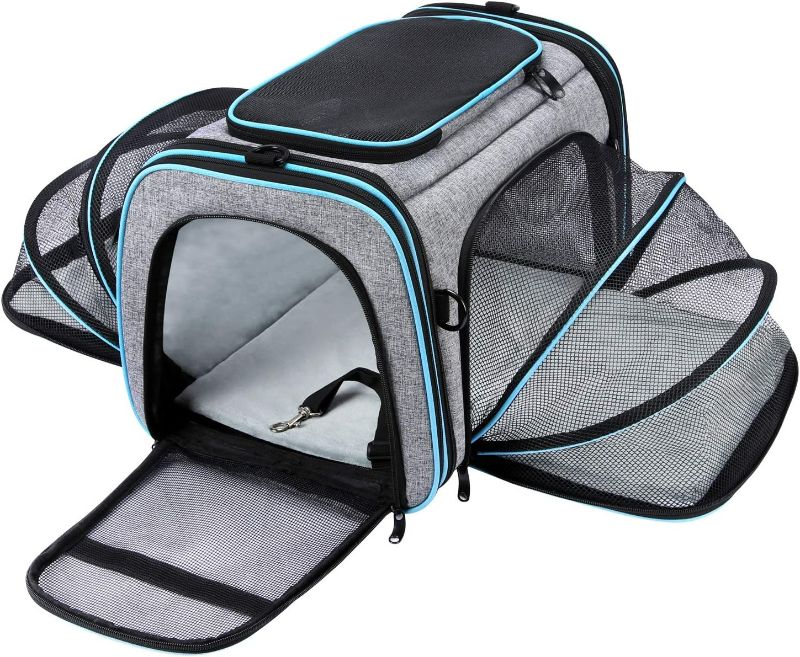 Photo 1 of Maskeyon Airline Approved Pet Carrier, Large Soft Sided Pet Travel TSA Carrier 4 Sides Expandable Cat Collapsible Carrier with Removable Fleece Pad and Pockets for Cats Dogs and Small Animals
