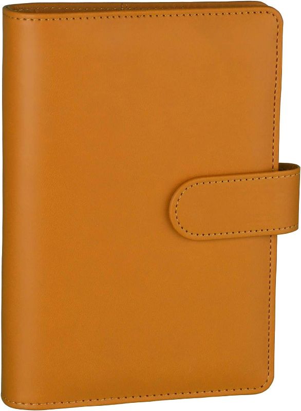 Photo 1 of Antner A6 PU Leather Notebook Binder Refillable 6 Ring Binder for A6 Filler Paper, Loose Leaf Personal Planner Binder Cover with Magnetic Buckle Closure, Dark Yellow
