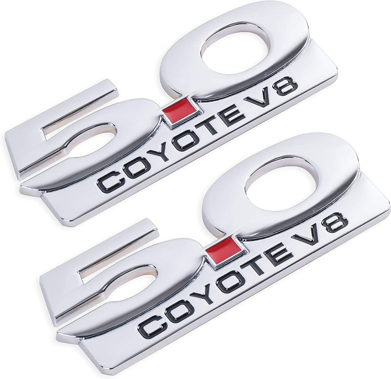 Photo 1 of 2Pack 5.0 Coyote V8 Emblem for Ford Mustang F150 F250 F350 Badge Decals (Silver)
