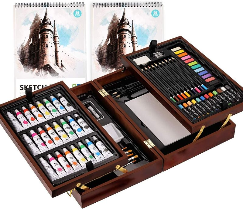 Photo 1 of Art Supplies, 85 Piece Art Set with Soft & Oil Pastels, Acrylic Paints,Watercolor Paints, Water Color Set, Sketching Kit, Charcoal & Colored Pencils, Watercolor Cakes, and Tools

