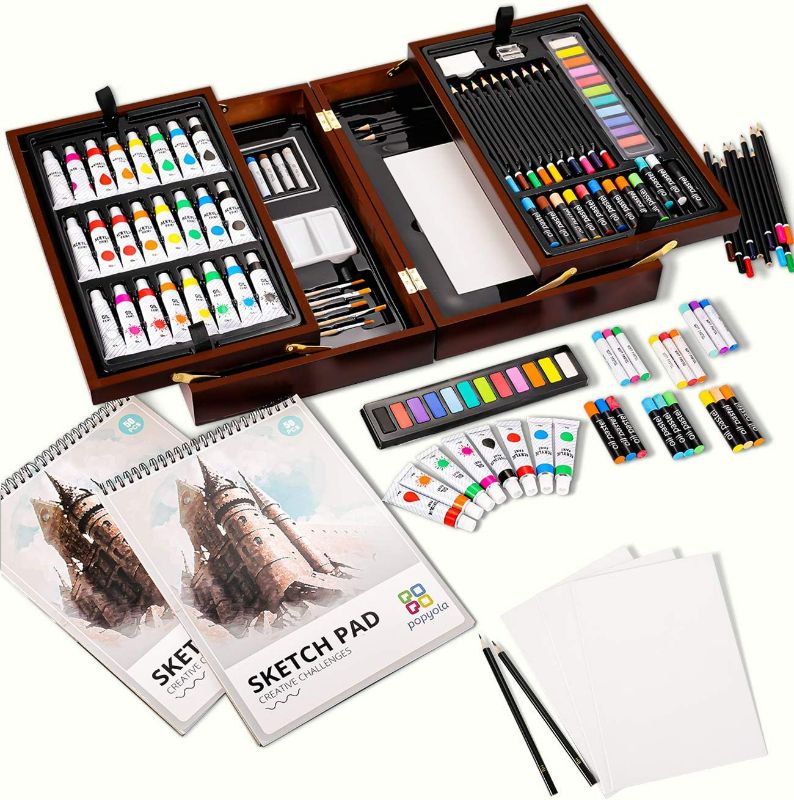 Photo 3 of Art Supplies, 85 Piece Art Set with Soft & Oil Pastels, Acrylic Paints,Watercolor Paints, Water Color Set, Sketching Kit, Charcoal & Colored Pencils, Watercolor Cakes, and Tools
