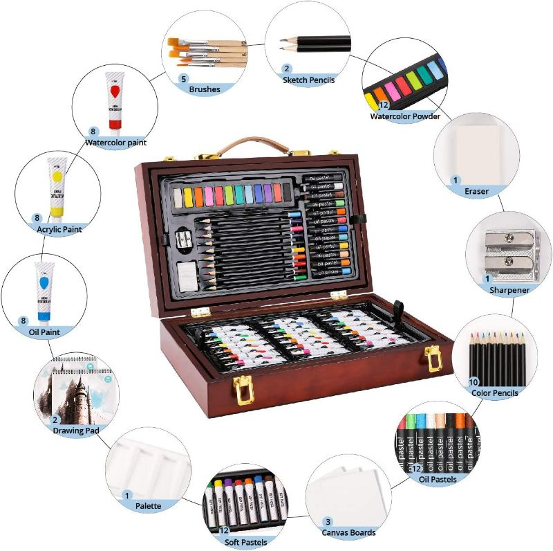 Photo 2 of Art Supplies, 85 Piece Art Set with Soft & Oil Pastels, Acrylic Paints,Watercolor Paints, Water Color Set, Sketching Kit, Charcoal & Colored Pencils, Watercolor Cakes, and Tools
