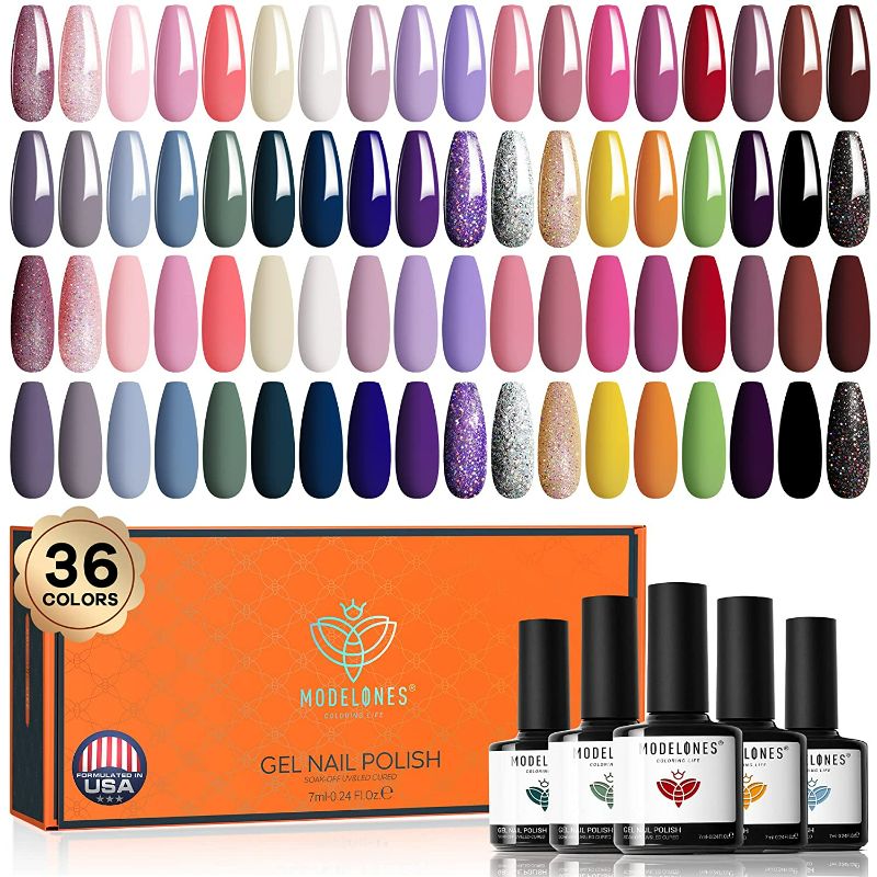 Photo 1 of Modelones Gel Nail Polish Set, 36 Colors 7ml All Seasons Collection Gel Polish Nail Kit Popular Nude Gray Pink Blue Glitter Gel Polish Starter Kit Soak off Nail Lamp Nail Art Manicure Set DIY Salon Home Gift for Women Girls
