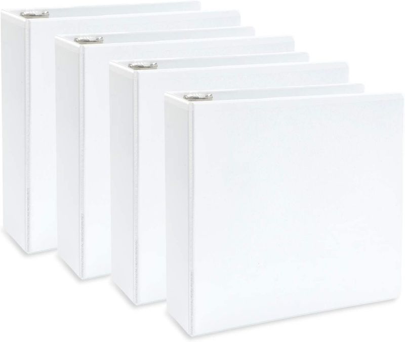 Photo 3 of 4 Pack 3 inch 3 Ring Binders, Rugged Heavy Duty Design for Home, Office, and School, Holds up to 625 Sheets of 8.5 Inch x 11 Inch Paper, White, 4 Binders

