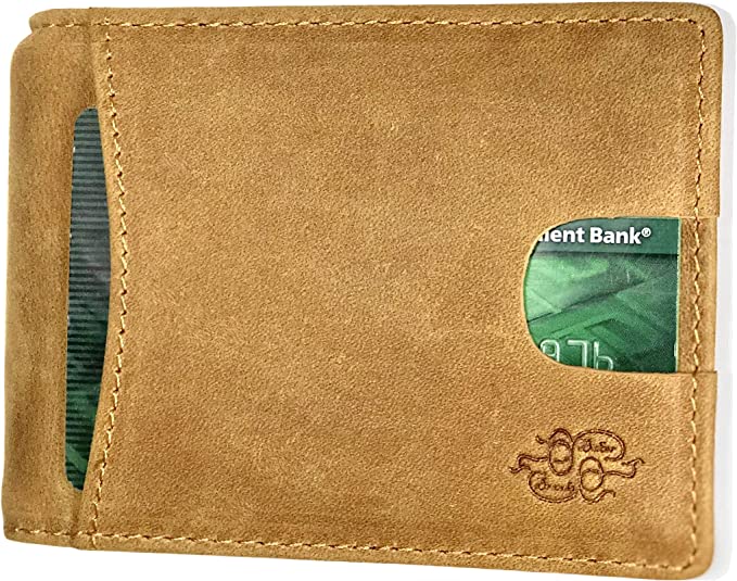 Photo 1 of Bakur Brands RFID Blocking Slim Genuine Tan Leather Men's Bifold Wallet With Money Clip
