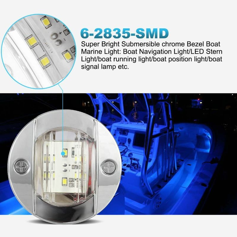 Photo 1 of Partsam 2pcs 3" inch Round Navigation Lights Chrome Boat Marine Clear Lens Blue LED Transom Mount Stern Anchor Lamps, Courtesy/Deck/Night Fishing/ Light, 12V Surface Mount, IP67 Waterproof (Pack of 2)
