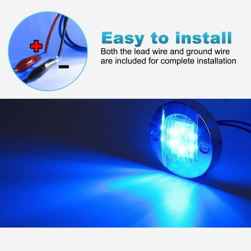 Photo 1 of Partsam 2pcs 3" inch Round Navigation Lights Chrome Boat Marine Clear Lens Blue LED Transom Mount Stern Anchor Lamps, Courtesy/Deck/Night Fishing/ Light, 12V Surface Mount, IP67 Waterproof (Pack of 2)
