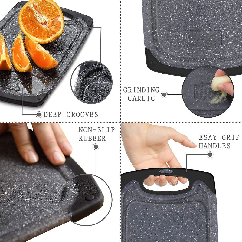 Photo 4 of Plastic Cutting Board, 3 Pieces Dishwasher Safe Cutting Boards with Juice Grooves, Easy Grip Handle, Non-Slip, with Grinding Area for Grinding Garlic and Ginger?Dark Grey?
