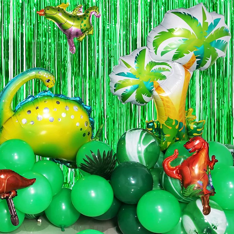 Photo 4 of Dinosaur Birthday Party Decorations Jurassic Park Themed Dino Birthday Party Supplies Include Dinosaurs Balloons Backdrop Birthday Banner Paper Fan Curtains Perfect for Boys and Girls Birthday Party

