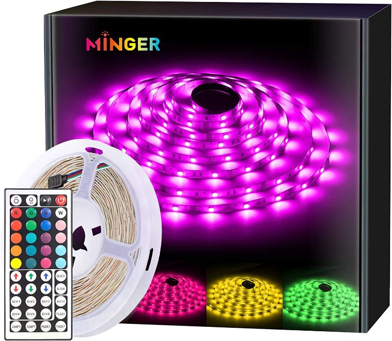 Photo 2 of MINGER RGB LED Strip Lights, 16.4ft Color Changing Light Strips with Remote Controller, Protective Coating, 5050 LED and DIY Mode, Dimmable Full Light Strips for Bedroom, Room, Kitchen
