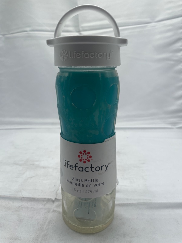 Photo 2 of  Lifefactory 16-Ounce BPA-Free Glass Water Bottle with Classic Cap and Protective Silicone Sleeve, Teal Lake
