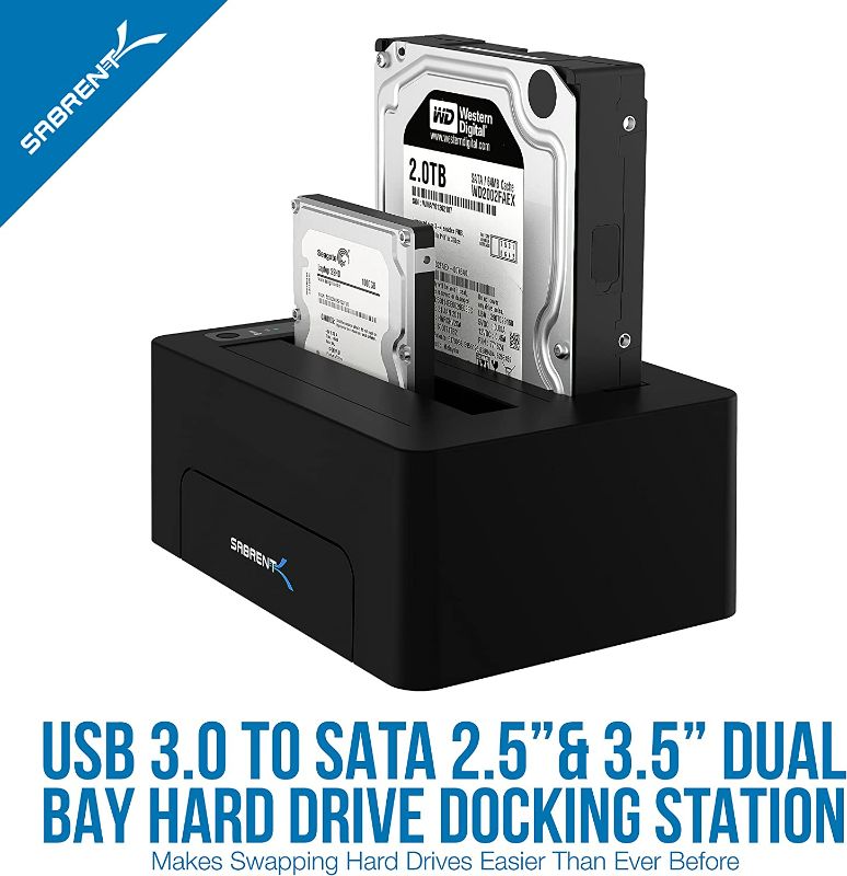 Photo 2 of SABRENT USB 3.0 to SATA Dual Bay External Hard Drive Docking Station for 2.5 or 3.5in HDD, SSD with Hard Drive Duplicator/Cloner Function [10TB Support] (EC-DSK2)
