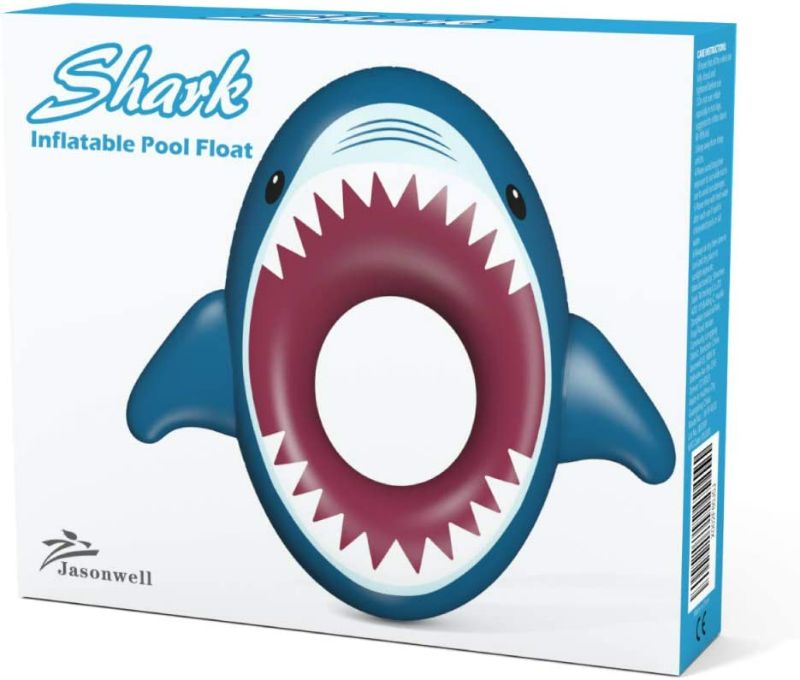 Photo 5 of Jasonwell Inflatable Shark Pool Float Shark Floaties Water Fun Summer Beach Swimming Pool Tube Inflatables Ride on Pool Party Raft Lounge Toys for Kids Adults
