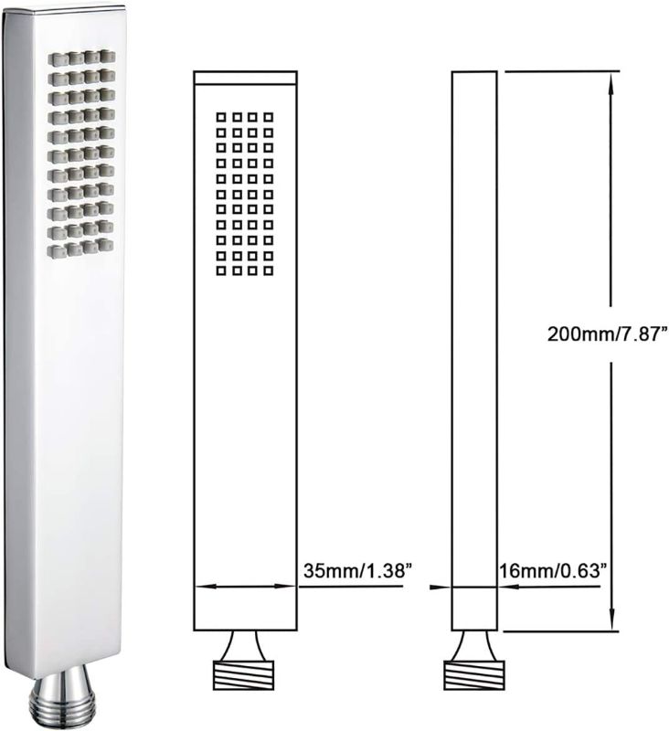 Photo 3 of Square Solid Brass Hand Held Shower Head With Wall Connector Holder and Hose Set (Chrome)
