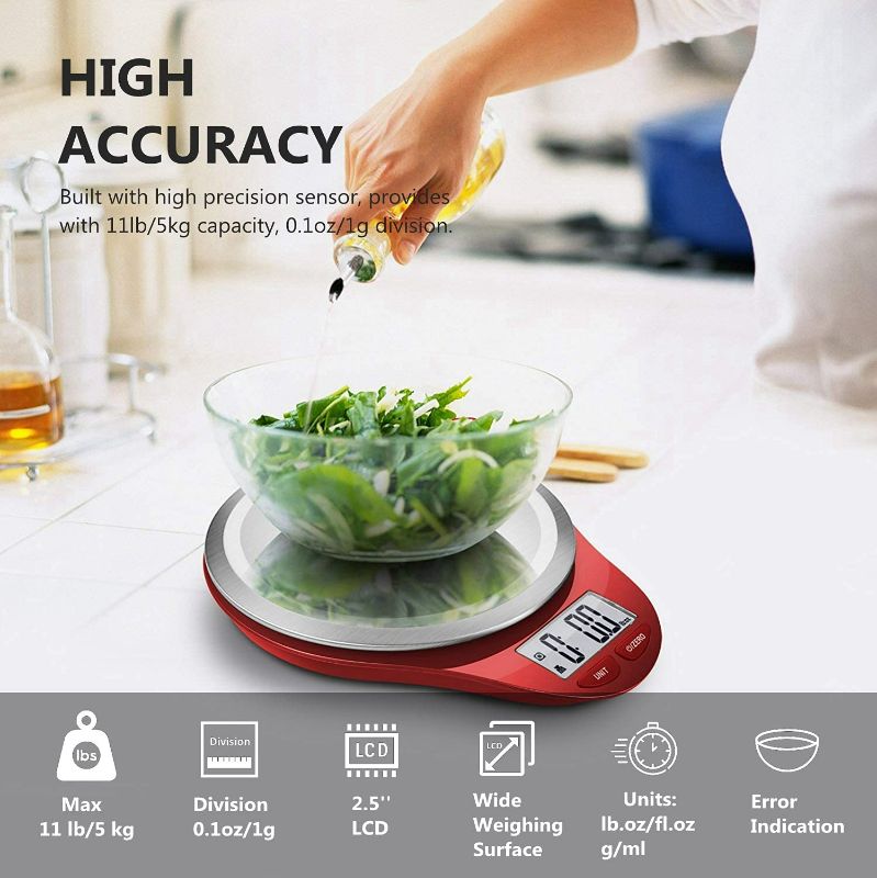 Photo 2 of NUTRI FIT Digital Kitchen Scale with Wide Stainless Steel Plateform High Accuracy Multifunction Food Scale with LCD Display for Baking Kitchen Cooking,Tare & Auto Off Function (Red)
