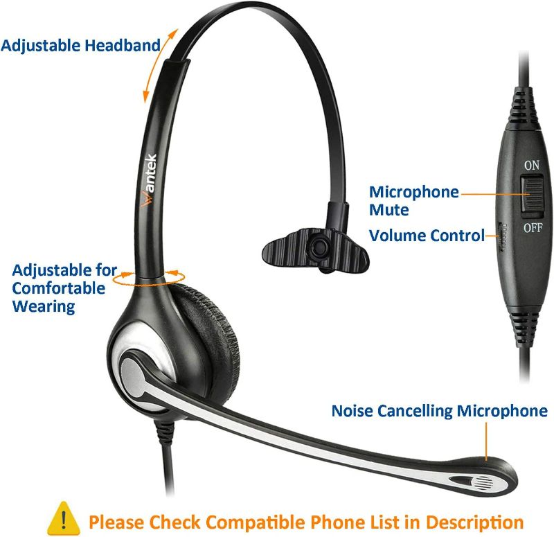 Photo 4 of Wantek Corded Telephone Headset Mono w/Noise Canceling Mic for Avaya Aastra Allworx Adtran Alcatel Lucent AltiGen Comdial Digium Gigaset InterTel Mitel Plantronics MiVoice Landline Deskphones(F600S1)
