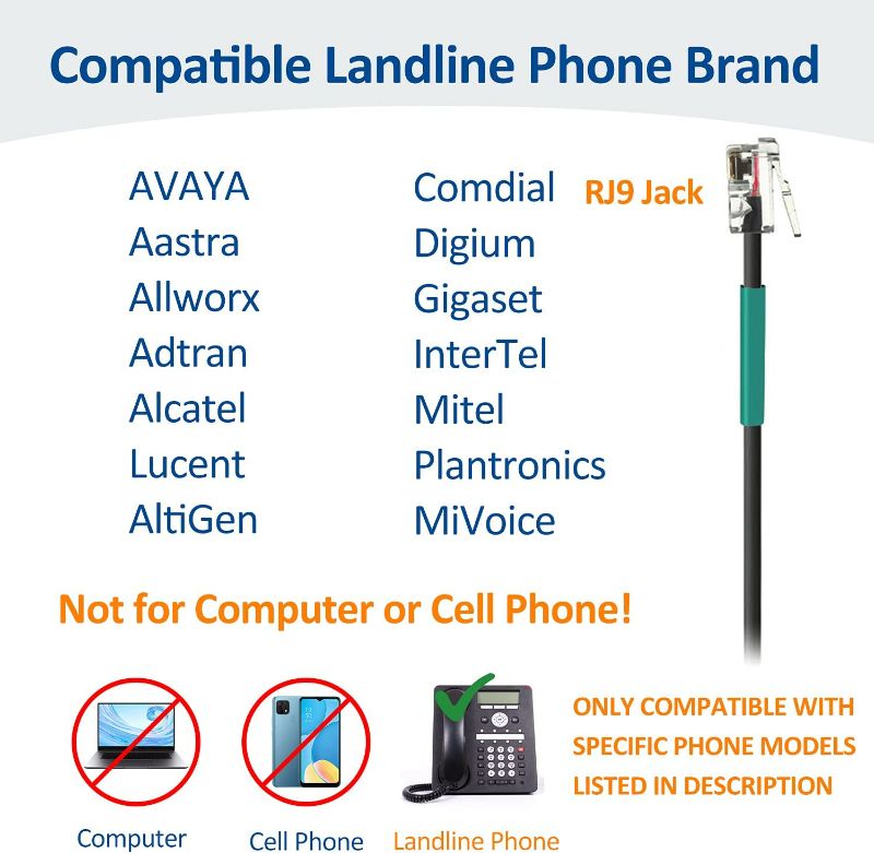 Photo 3 of Wantek Corded Telephone Headset Mono w/Noise Canceling Mic for Avaya Aastra Allworx Adtran Alcatel Lucent AltiGen Comdial Digium Gigaset InterTel Mitel Plantronics MiVoice Landline Deskphones(F600S1)
