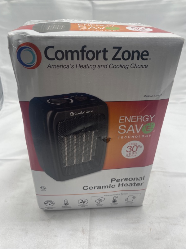Photo 2 of Comfort Zone CZ442E Personal Ceramic Energy Save Heater, 1500W, Adjustable Thermostat, Tip-Over Switch & Overheat Protection, Black