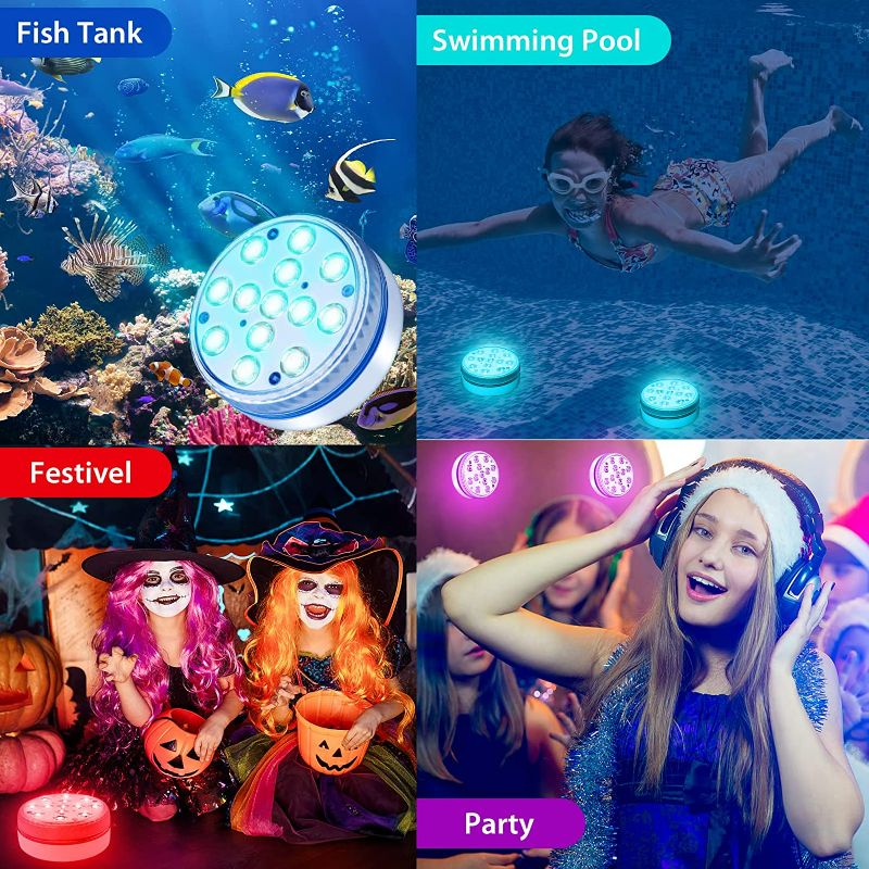 Photo 5 of  Submersible LED Lights, Underwater Led Lights with Remote RF 16 Colors Changing Waterproof Pool Lights with Magnets & Suction Cups, Underwater Lights for Pool Pond Bathtub Vase Party(2 PCS)
