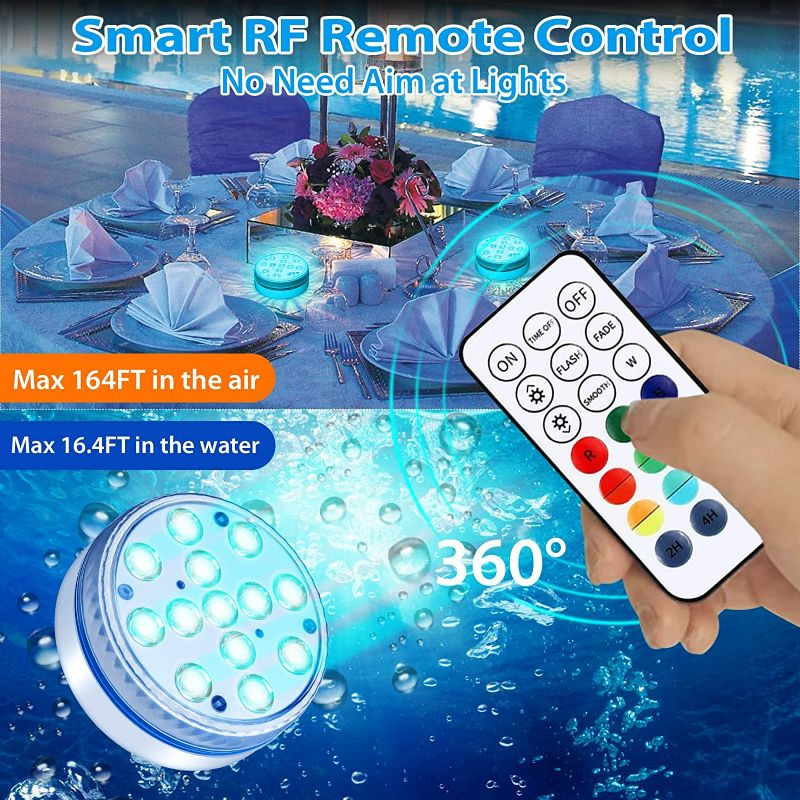 Photo 4 of  Submersible LED Lights, Underwater Led Lights with Remote RF 16 Colors Changing Waterproof Pool Lights with Magnets & Suction Cups, Underwater Lights for Pool Pond Bathtub Vase Party(2 PCS)
