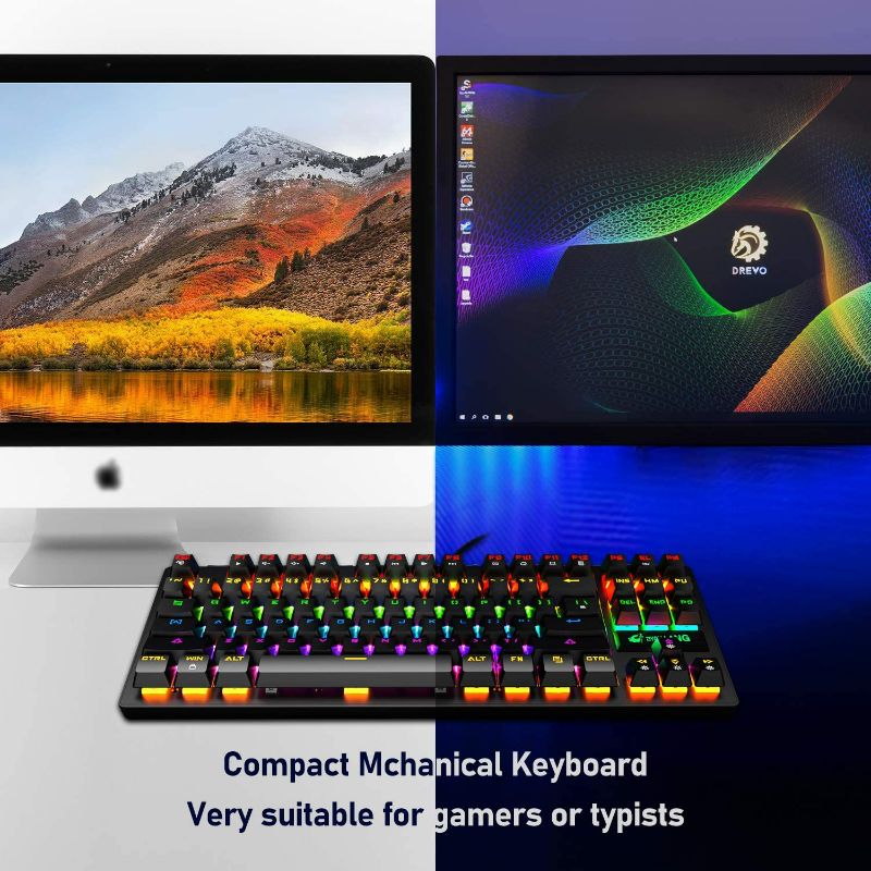 Photo 6 of Gaming Keyboard and Mouse Combo with Mice Pad, Blue Switch 87 Keys USB Wired Rainbow Backlit Mechanical Keyboard and Illuminated Mouse for Computer PC Gamer Laptop Office Work green

