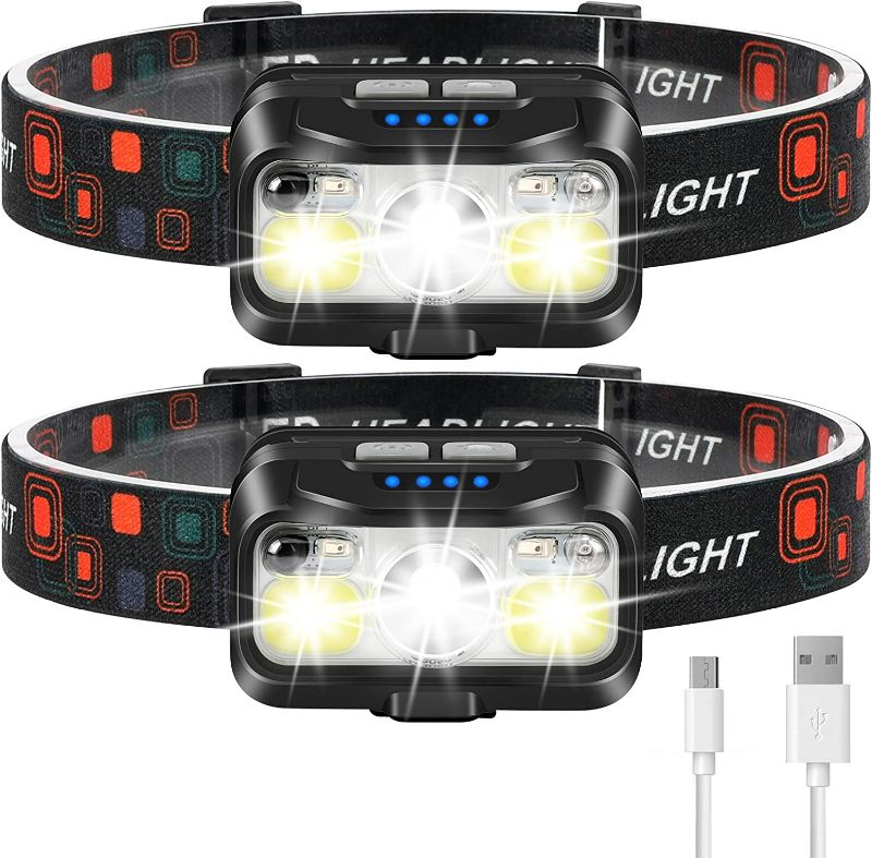Photo 1 of LHKNL Headlamp Rechargeable, 1100 Lumen Super Bright Motion Sensor Head Lamp Flashlight, 2-Pack Waterproof LED Headlight with White Red Light, 8 Modes Head Lights for Camping Cycling Running Fishing
